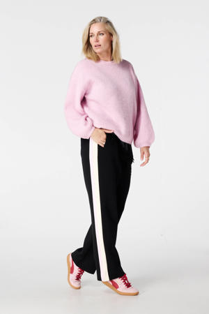 straight regular waist gestreepte broek zwart