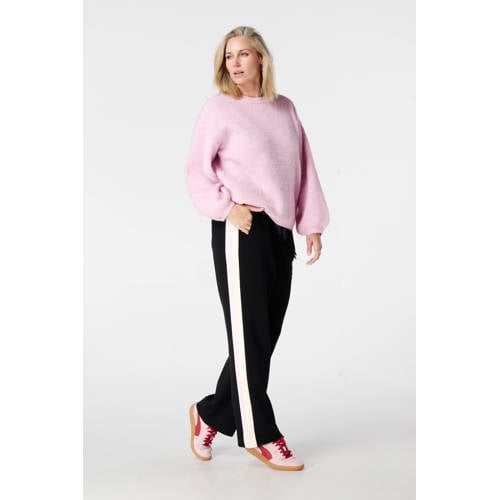 MS Mode straight regular waist gestreepte broek zwart afbeelding