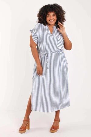 gestreepte midi jurk blauw