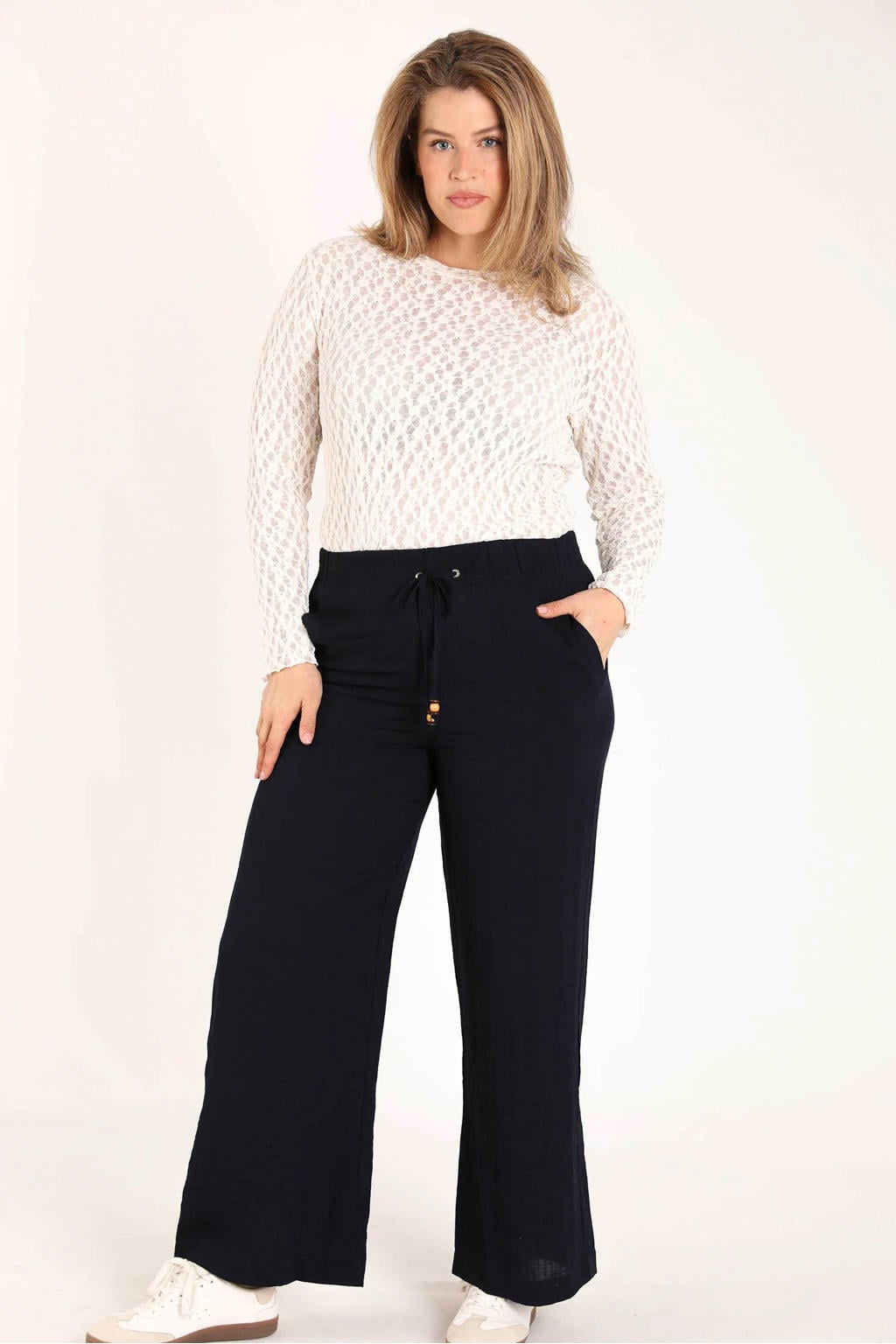 Paprika viscose wide leg broek Plus Size - marineblauw