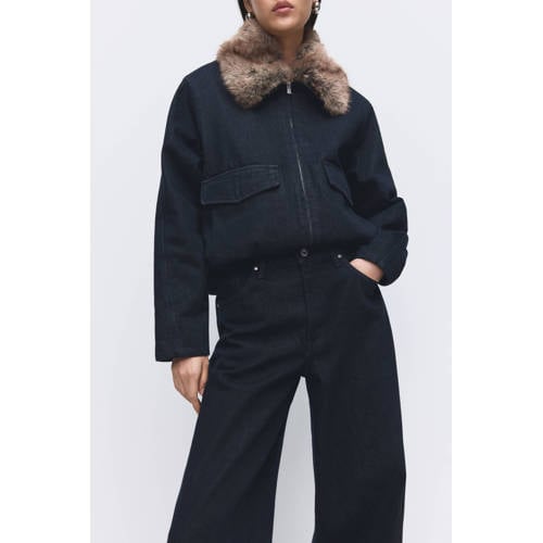 Mango high waist wide leg jeans dark blue denim afbeelding