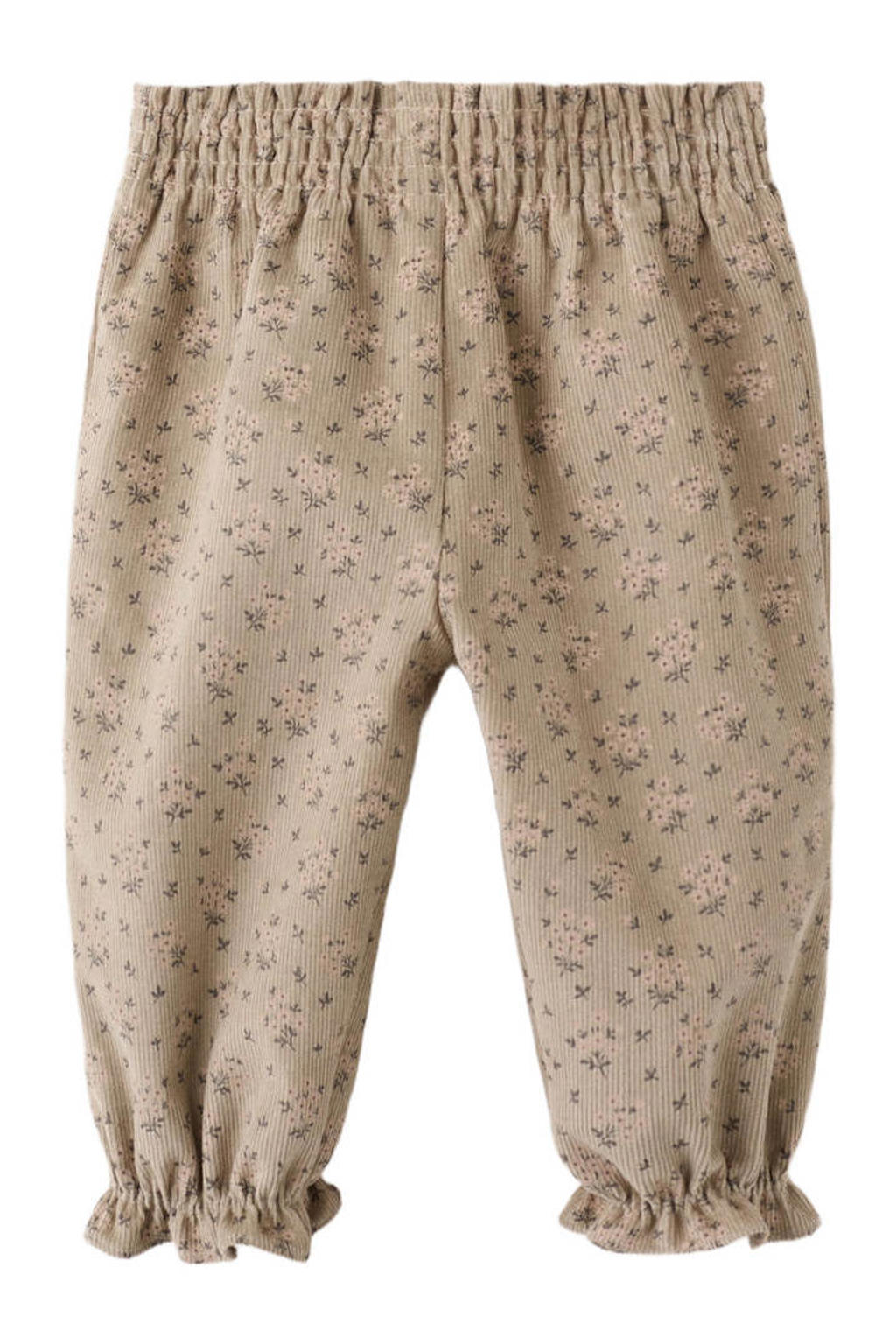 Lichtbruine meisjes Mango Kids gebloemde casual broek van katoen met elastische tailleband