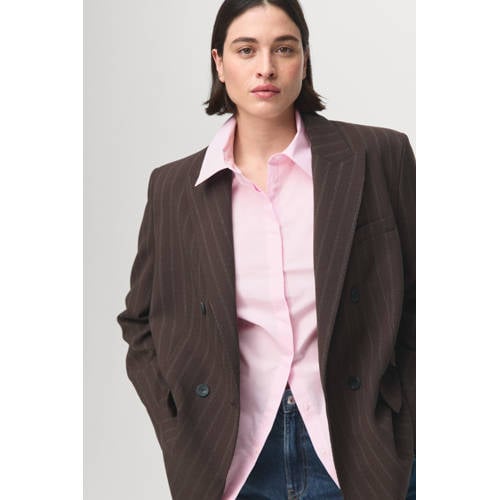 Mango oversized blazer met krijtstreep bruin afbeelding