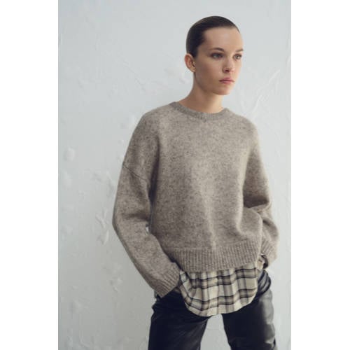 Mango geruit pullover met wol beige afbeelding