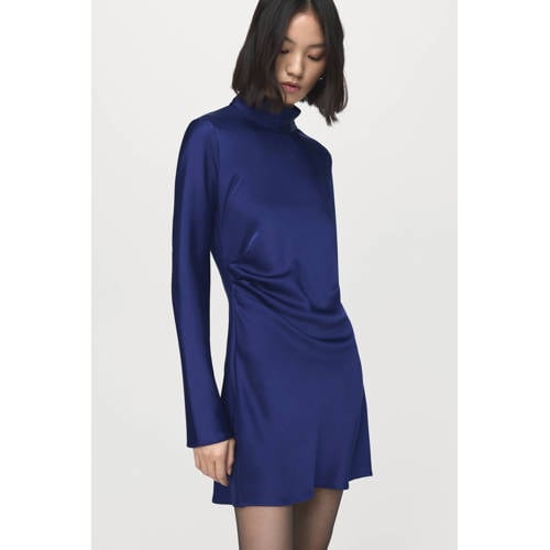 Mango satijnen A-lijn jurk donkerblauw afbeelding