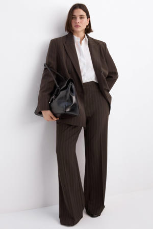 regular waist flared broek met krijtstreep bruin