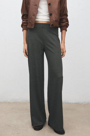 Wide leg regular waist broek grijs