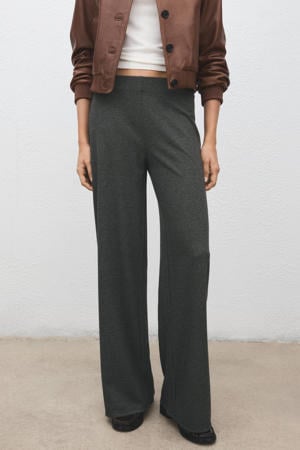 Wide leg regular waist broek grijs