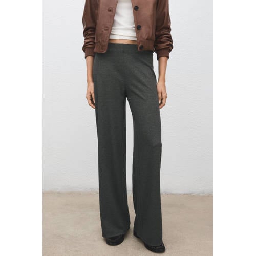 Mango Wide leg regular waist broek grijs afbeelding