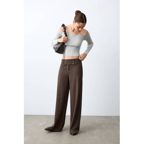 MANGO TEEN straight pantalon donkerbruin afbeelding
