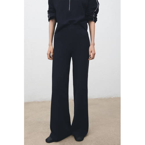 Mango Wide leg high waist broek donkerblauw afbeelding