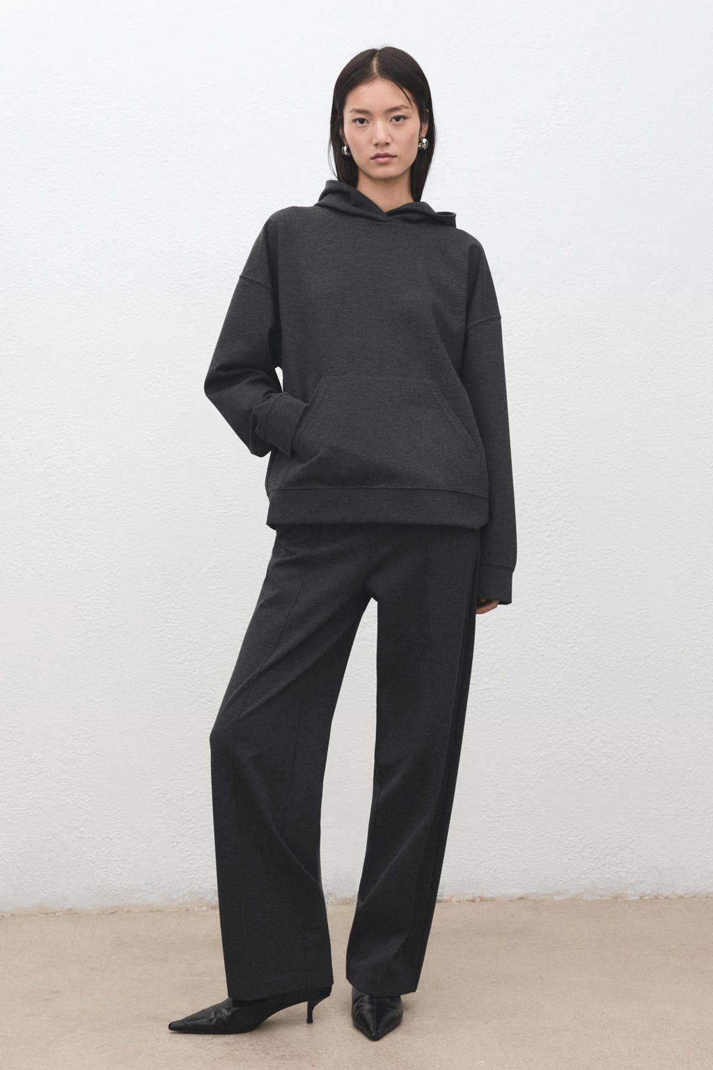 Grijze dames Mango hoodie van polyester met effen, lange mouwen en capuchon