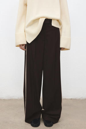 Baggy high waist gestreepte broek donkerbruin