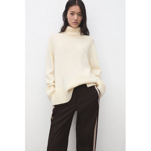 Mango Baggy high waist gestreepte broek donkerbruin afbeelding