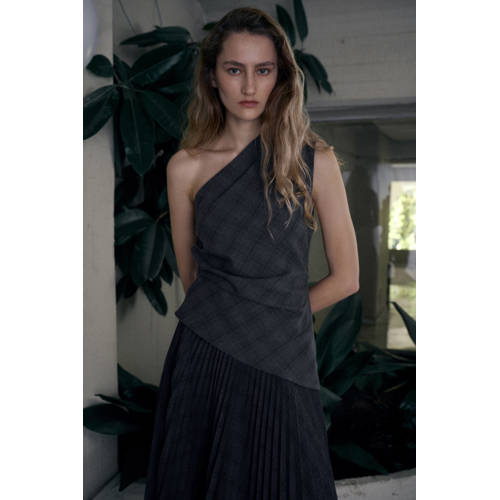 Mango geruit asymmetrische top grijs afbeelding