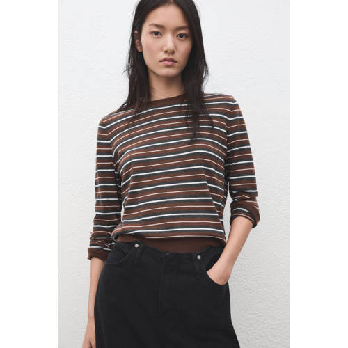 Mango gestreepte pullover bruin afbeelding