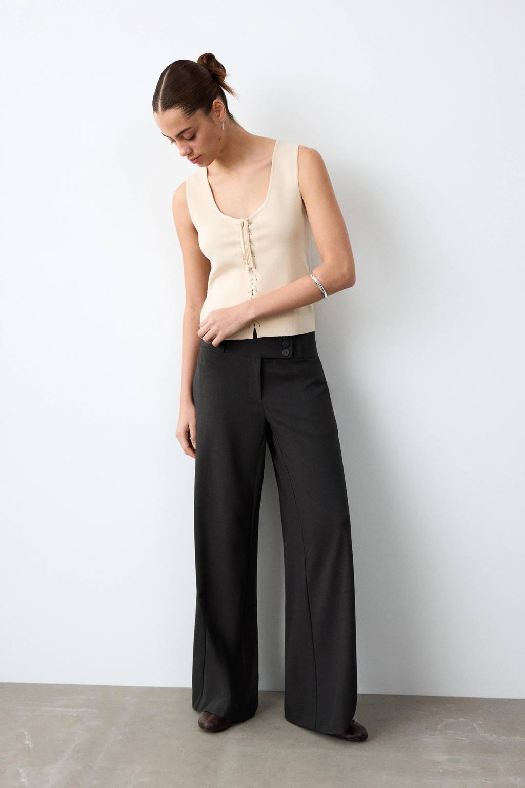 Grijze meisjes MANGO TEEN pantalon van polyester met rits- en knoopsluiting en effen
