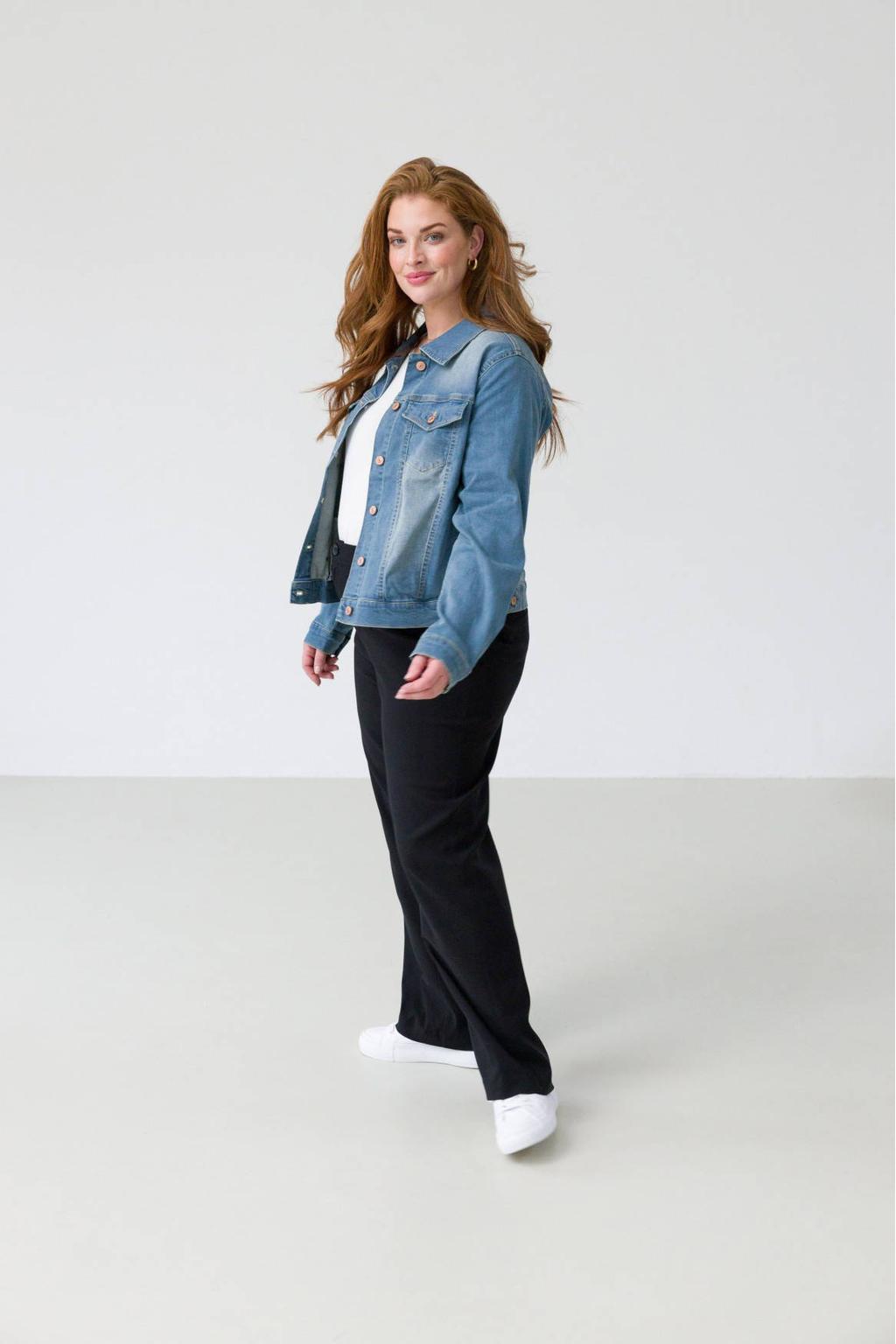 Zwarte dames Base Level Curvy straight high waist broek van polyester met elastische tailleband en effen