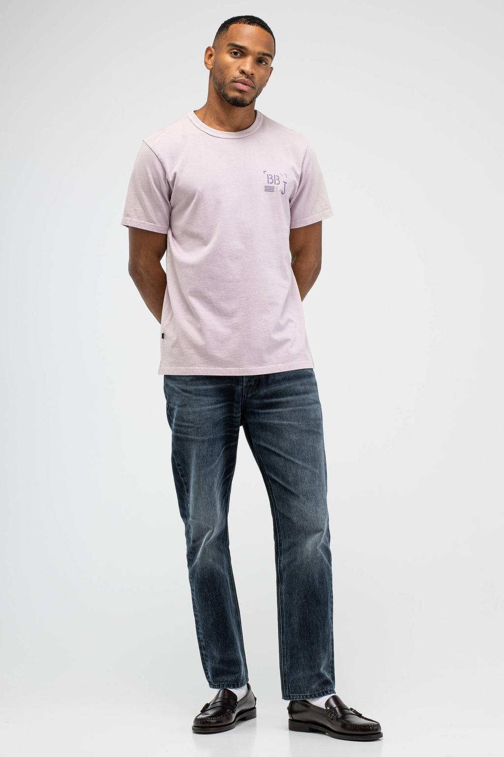 Lilakleurige heren Butcher of Blue regular T-shirt van katoen met backprint, korte mouwen en ronde hals