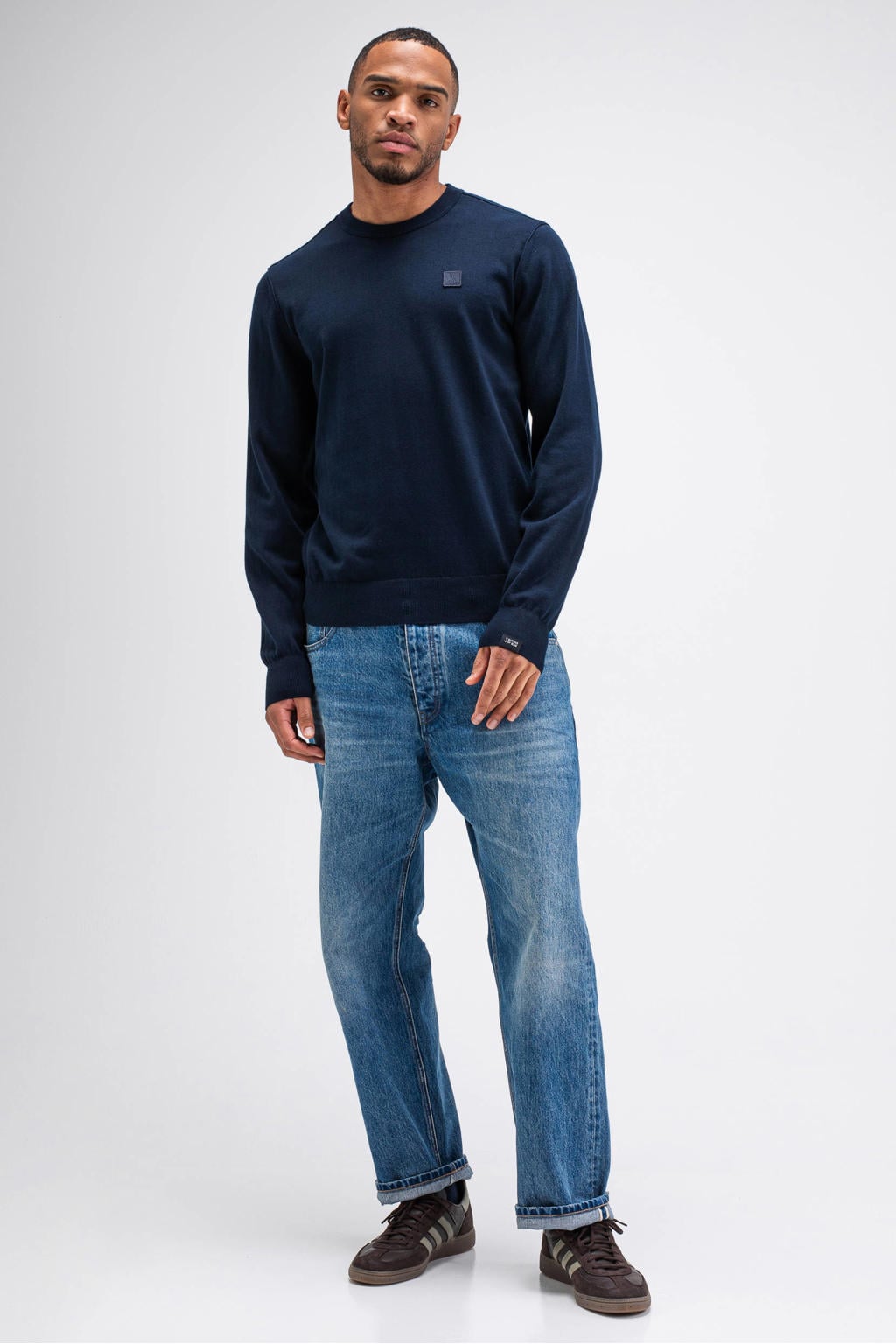 Butcher of Blue trui fijn gebreid donkerblauw