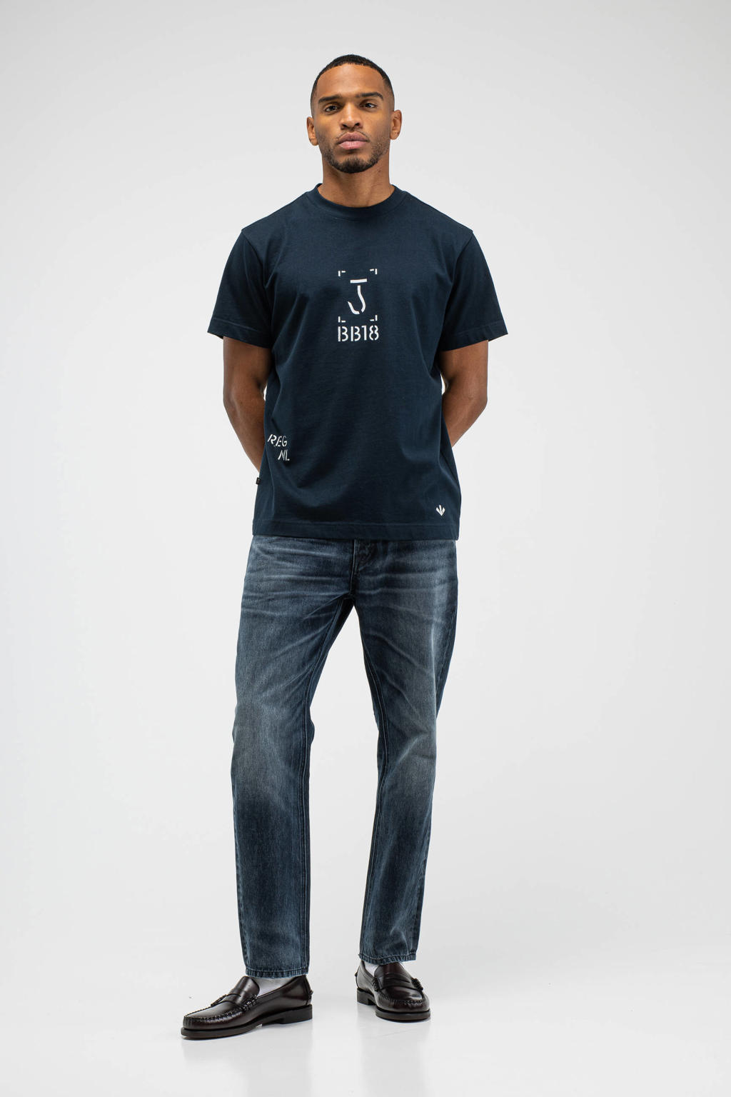 Donkerblauwe heren Butcher of Blue relaxed T-shirt van katoen met korte mouwen en ronde hals