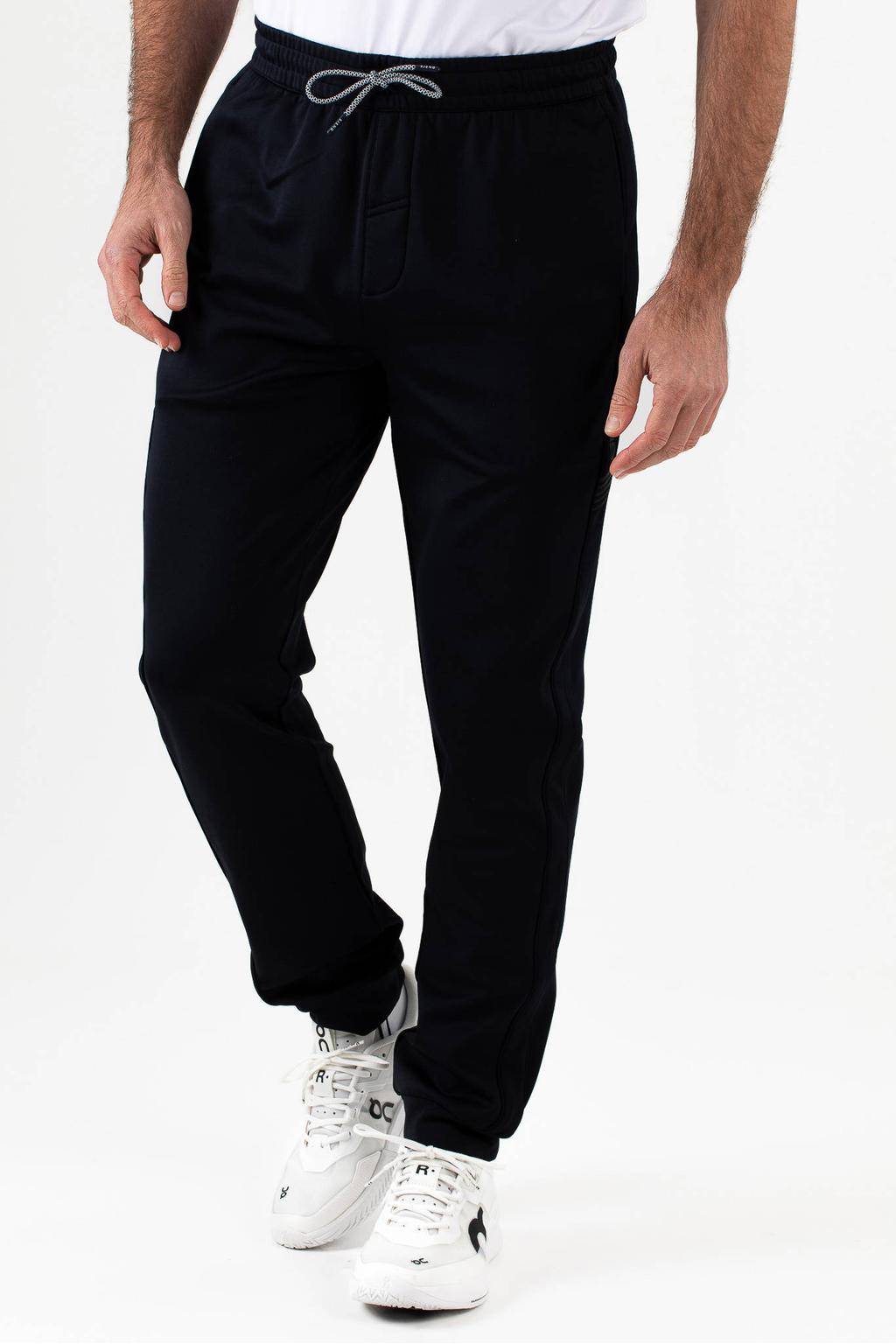 Donkerblauwe heren Sjeng Sports trainingsbroek Danino van polyester met elastische tailleband met koord en effen