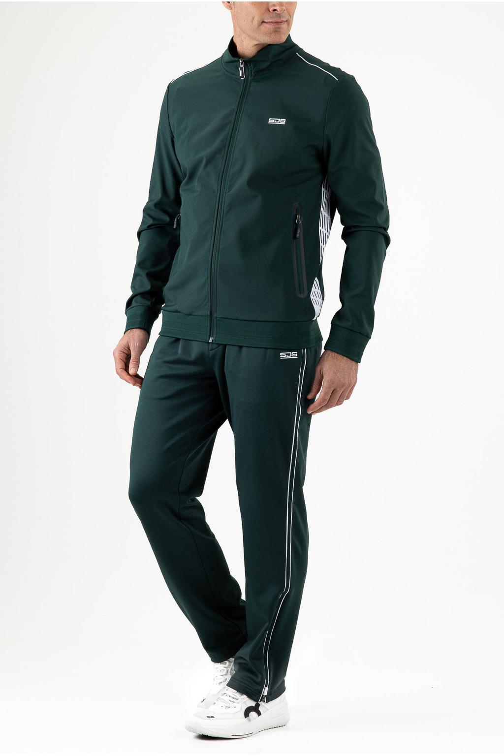 Groene heren Sjeng Sports trainingsjack Auric van polyester met lange mouwen, opstaande kraag en ritssluiting