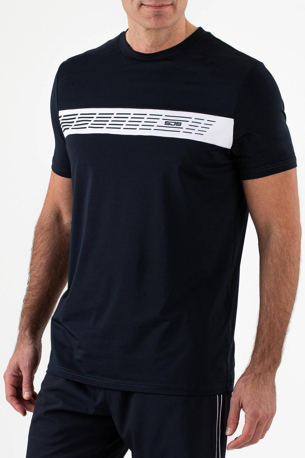 Donkerblauwe heren Sjeng Sports sportshirt Bing van polyester met korte mouwen en ronde hals