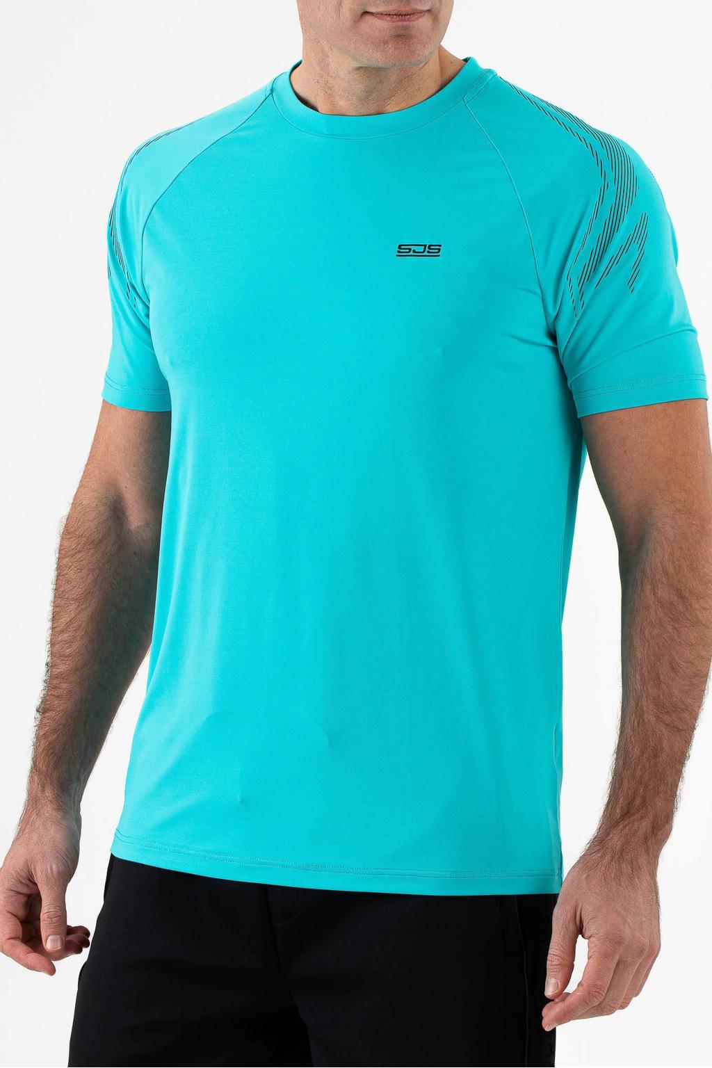 Turquoise heren Sjeng Sports sportshirt Niro van polyester met korte mouwen