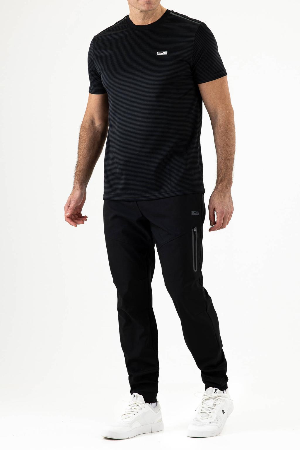 Zwarte heren Sjeng Sports trainingsbroek Nolan met elastische tailleband met koord en effen