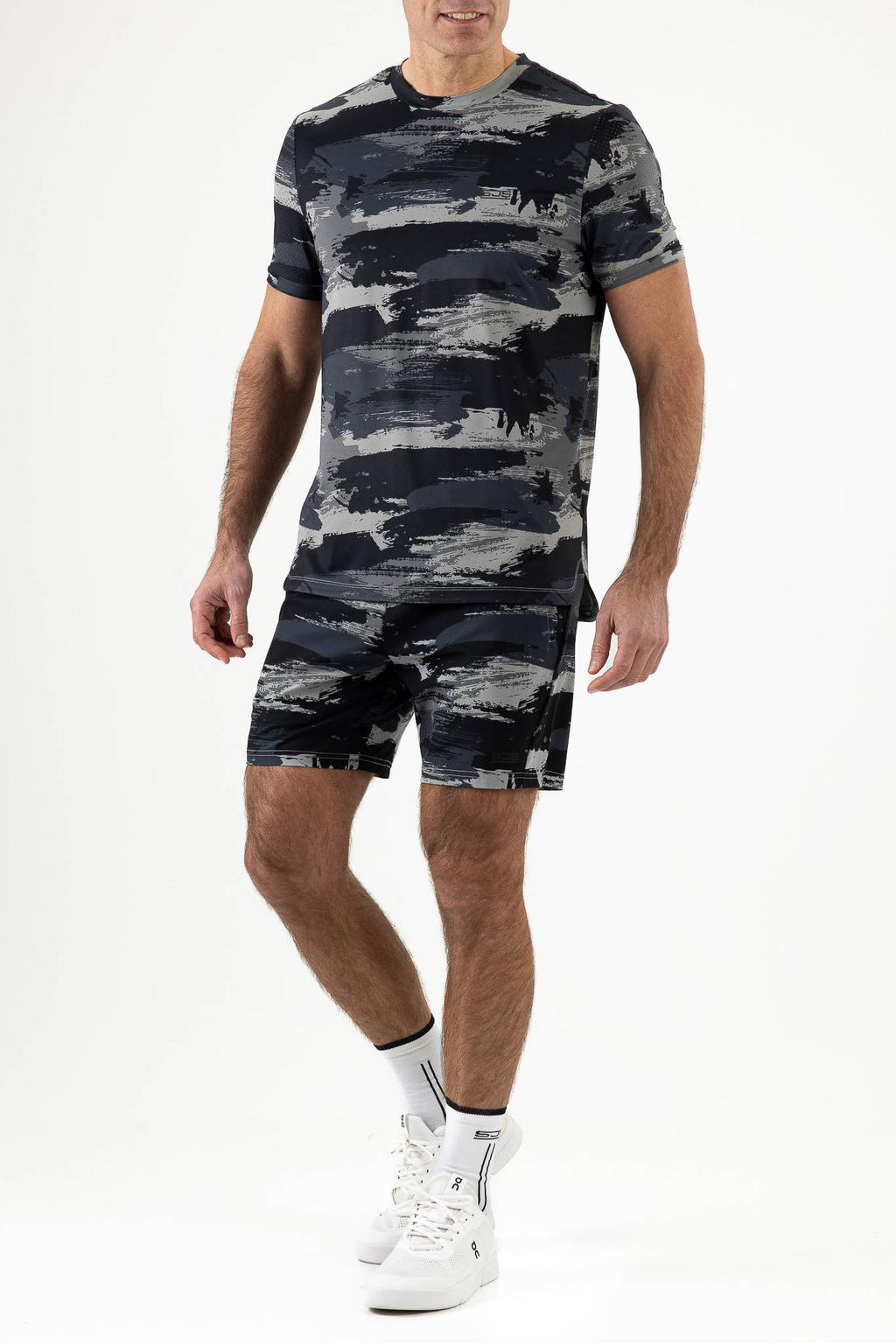 Zwart en grijze heren Sjeng Sports sportshirt Norbert van polyester met korte mouwen en ronde hals