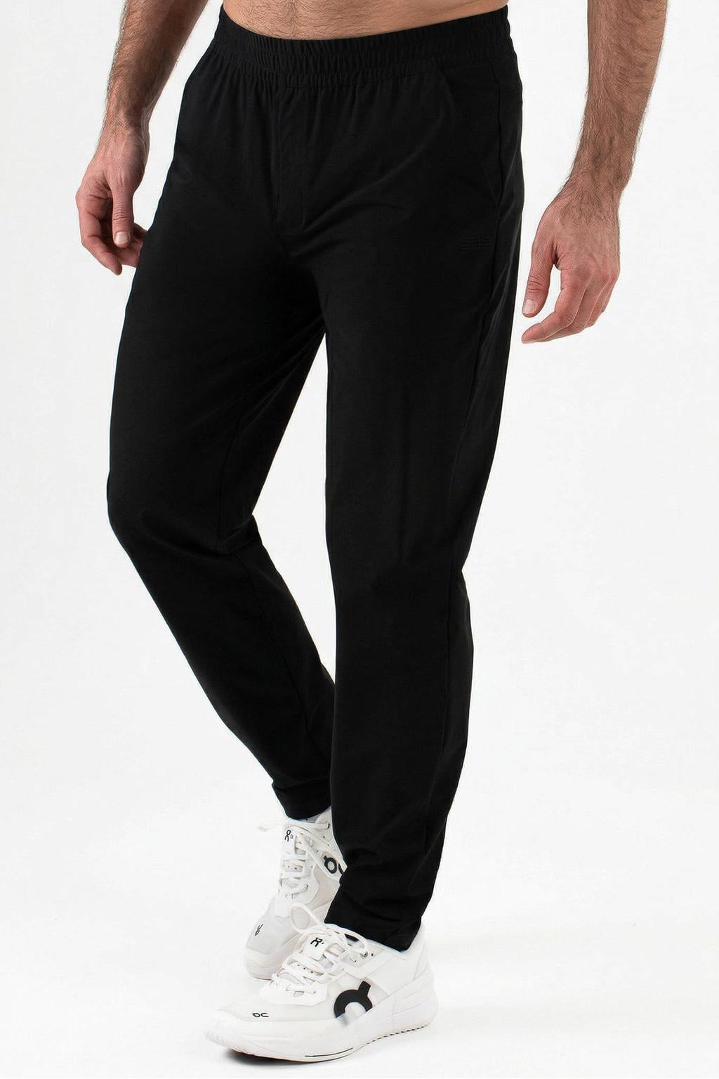 Zwarte heren Sjeng Sports trainingsbroek Hyogo van polyester met elastische tailleband met koord en effen