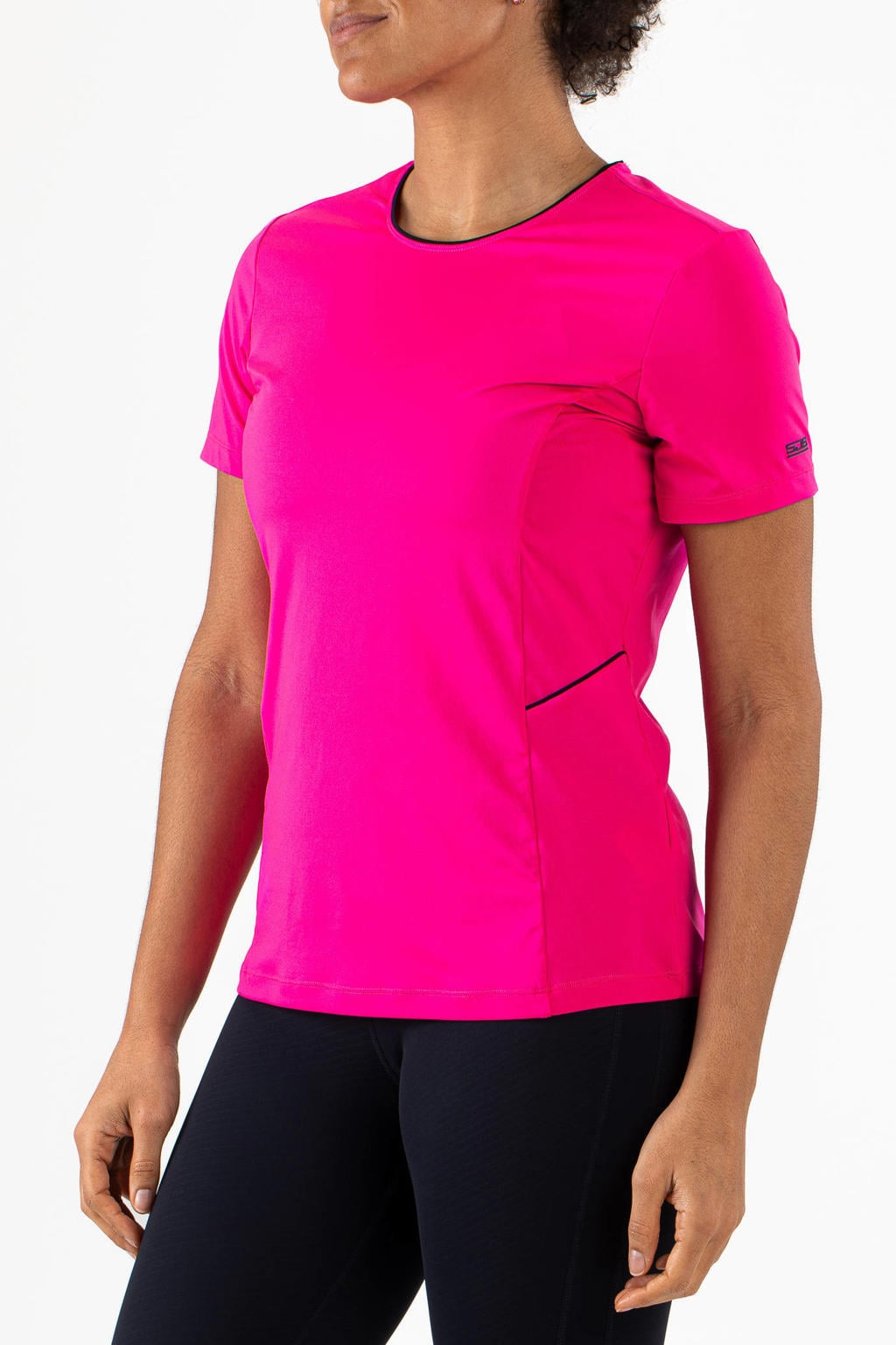 Fuchsia dames Sjeng Sports sportshirt Ineya van polyester met korte mouwen en ronde hals