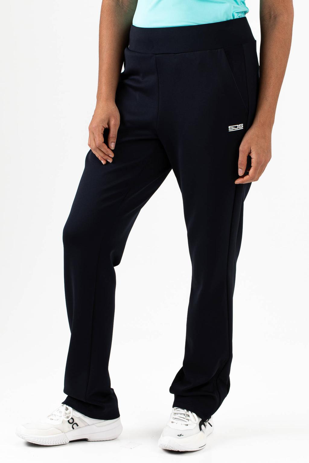 Donkerblauwe dames Sjeng Sports sportbroek Katja van polyester met regular fit en regular waist