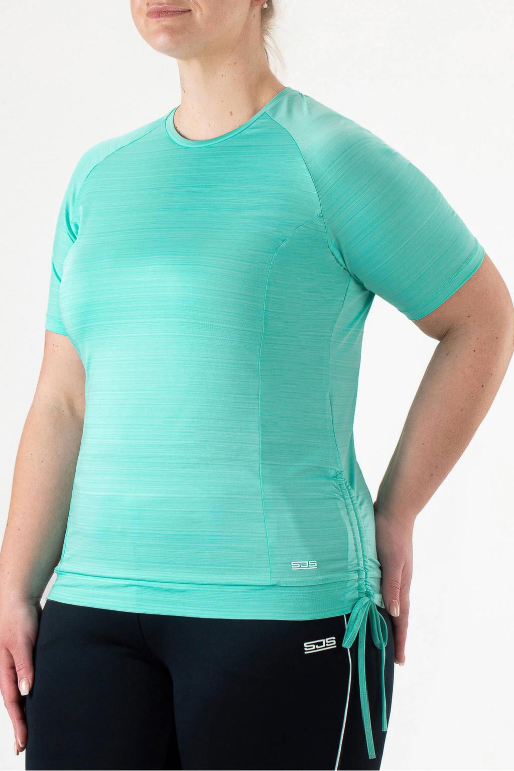 Blauwe dames Sjeng Sports sportshirt Idun Plus van polyester met effen en korte mouwen