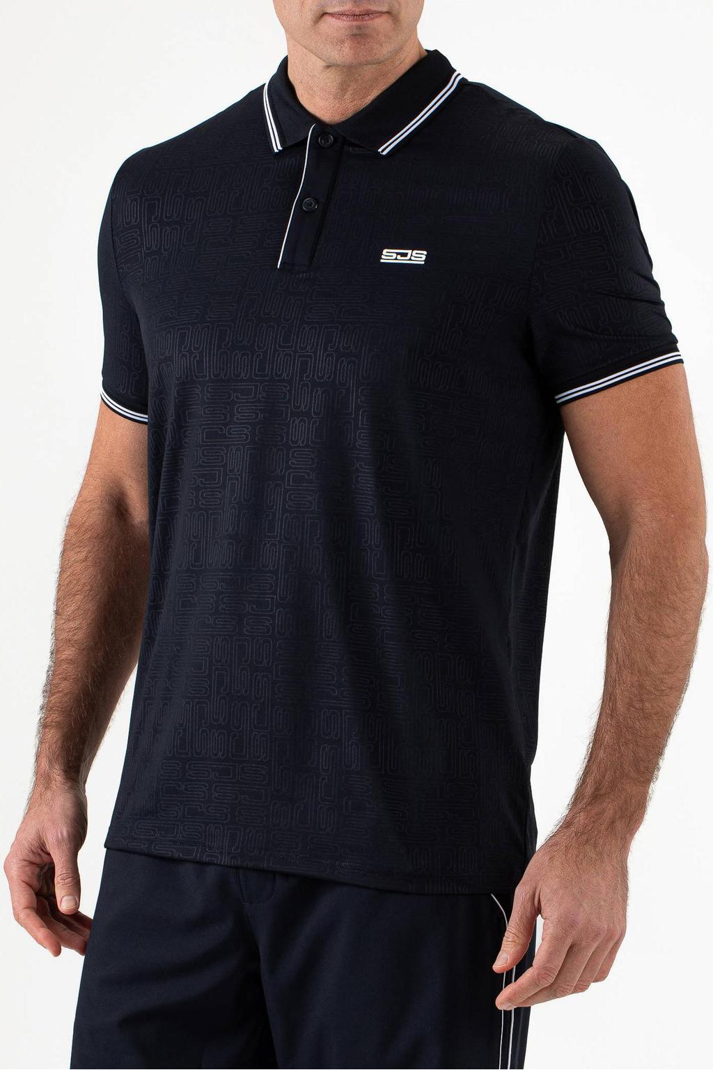 Donkerblauwe heren Sjeng Sports sportpolo Chiel van polyester met korte mouwen, klassieke kraag en knoopsluiting