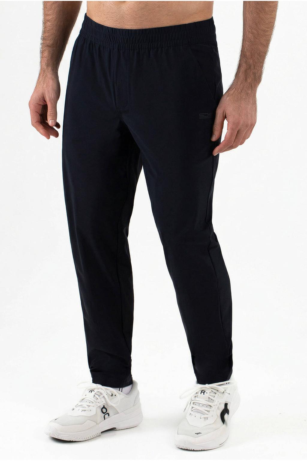 Donkerblauwe heren Sjeng Sports trainingsbroek Hyogo van polyester met elastische tailleband met koord en effen