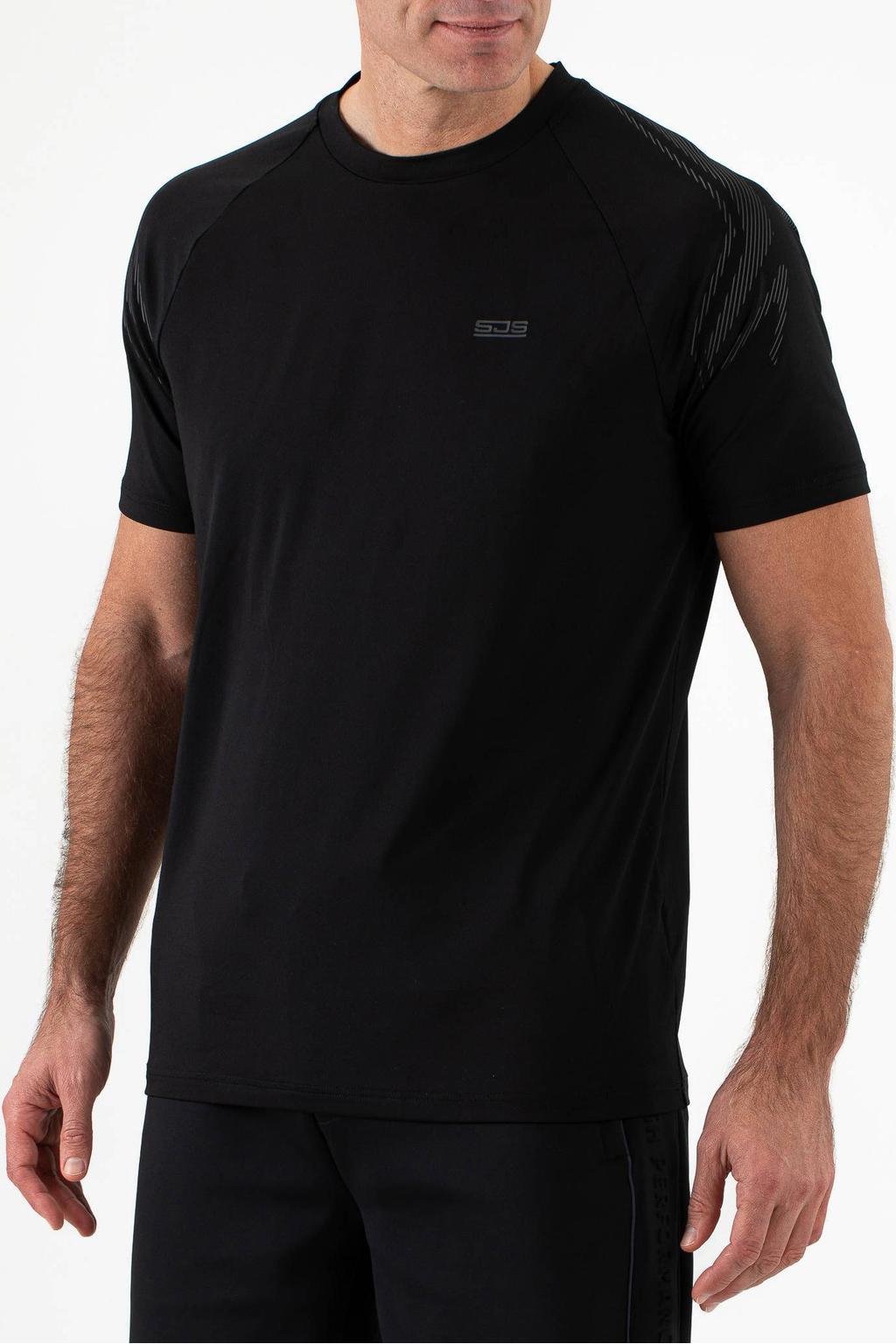 Zwarte heren Sjeng Sports sportshirt Niro van polyester met korte mouwen