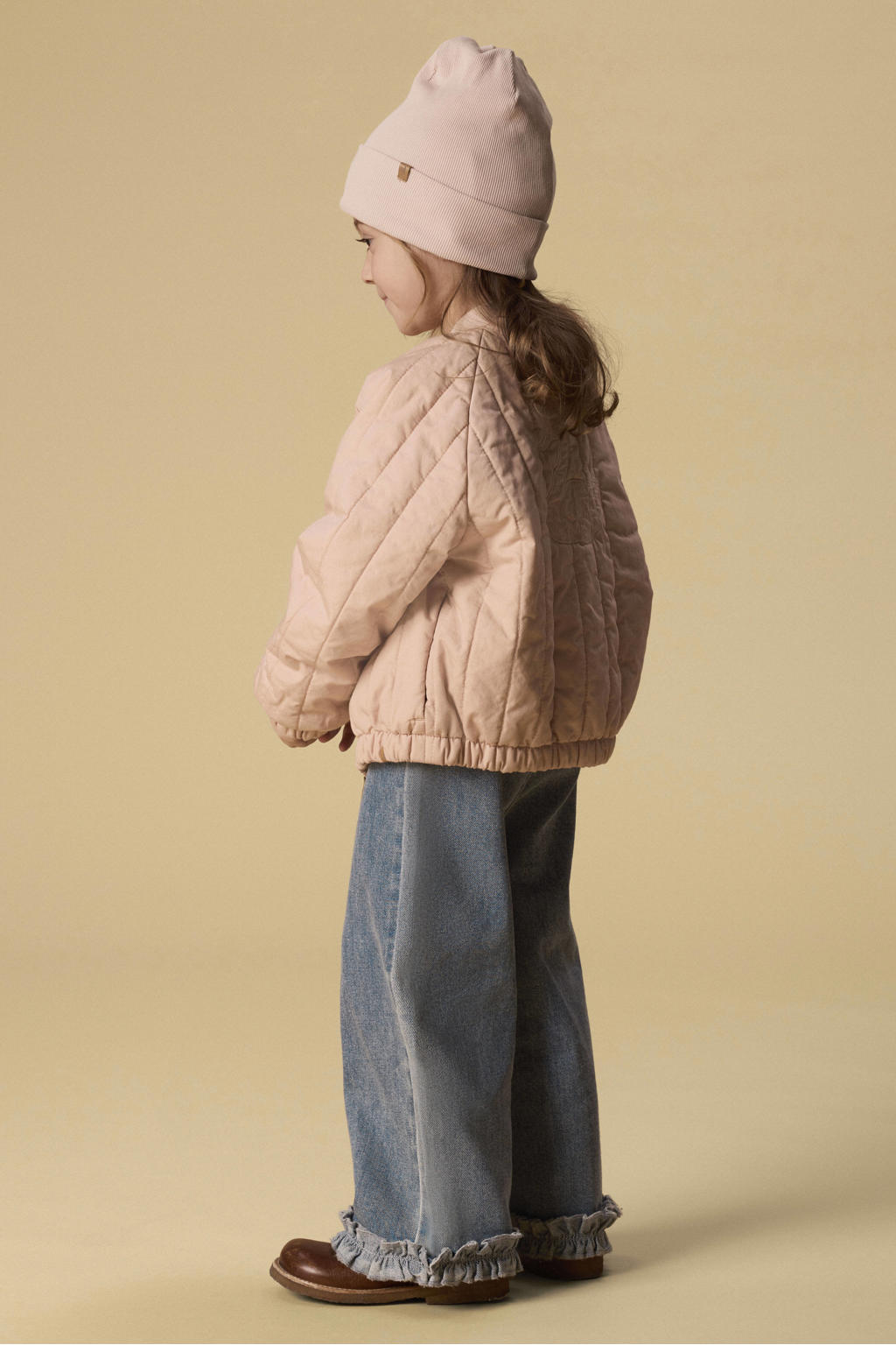 Roze meisjes LIL' ATELIER MINI bomberjack van katoen met effen, lange mouwen, ronde hals, ritssluiting en borduursels
