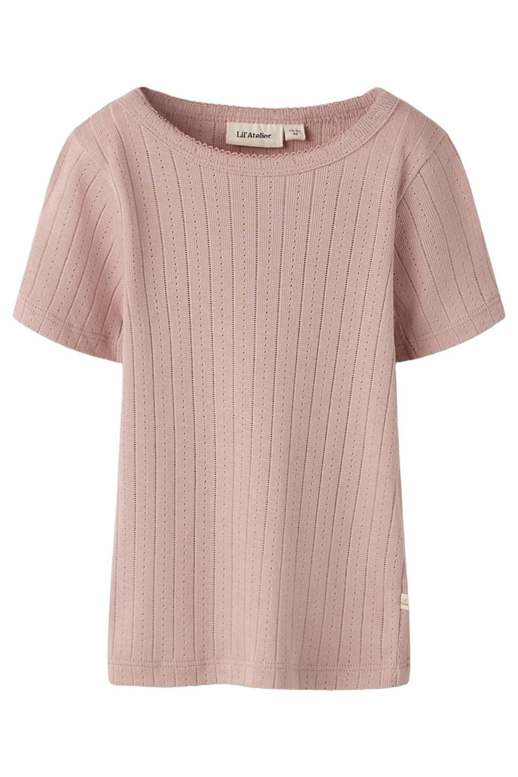 Roze meisjes LIL' ATELIER MINI T-shirt van katoen met effen, korte mouwen en ronde hals