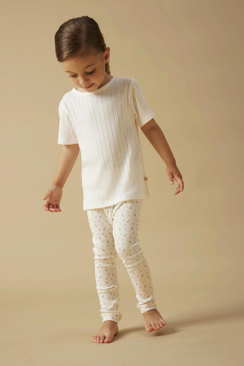 Wit, roze en groene meisjes LIL' ATELIER MINI slim gebloemde legging van stretchkatoen met elastische tailleband