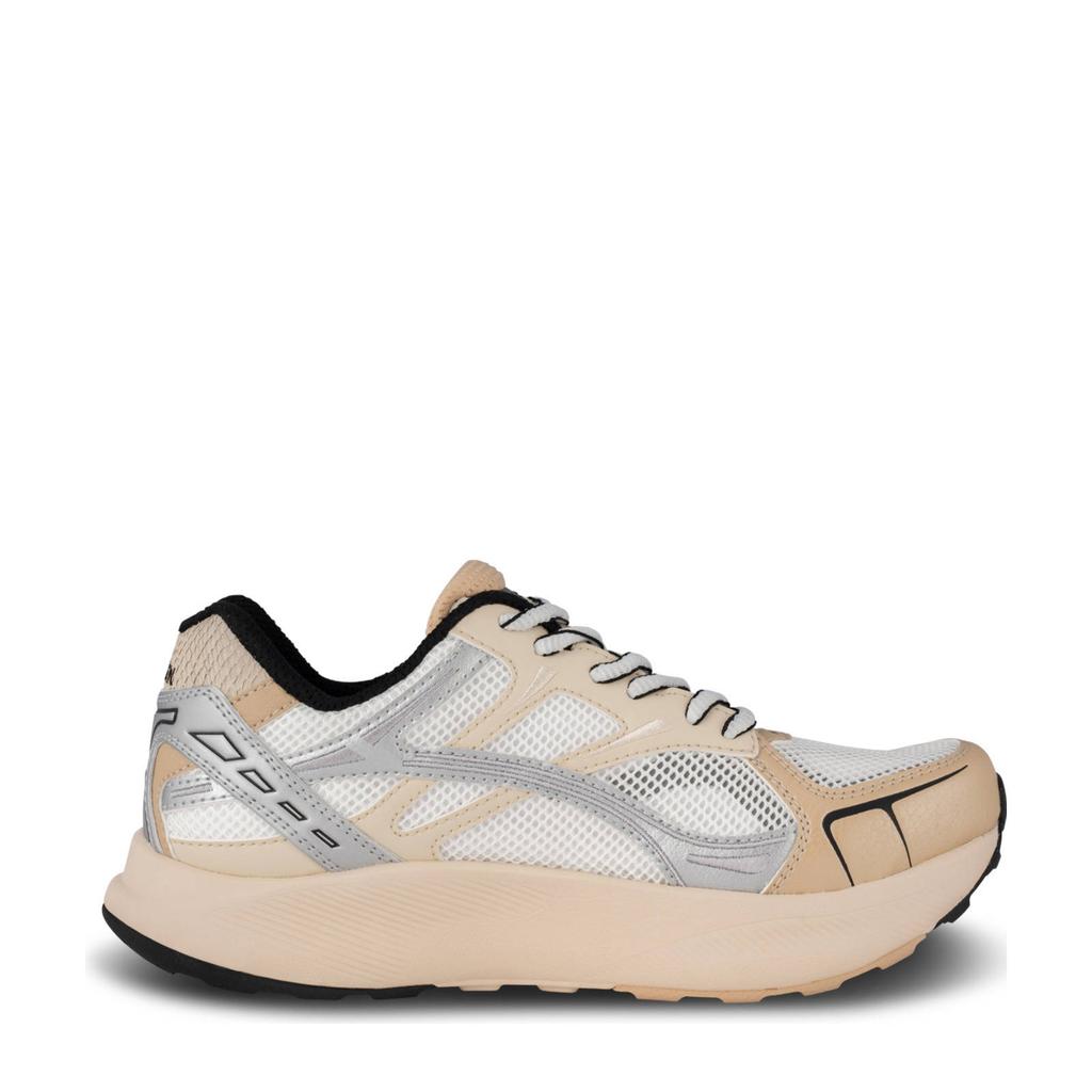 Beige, wit en zilverkleurige dames Woden chunky sneakers van leer en textiel met veters