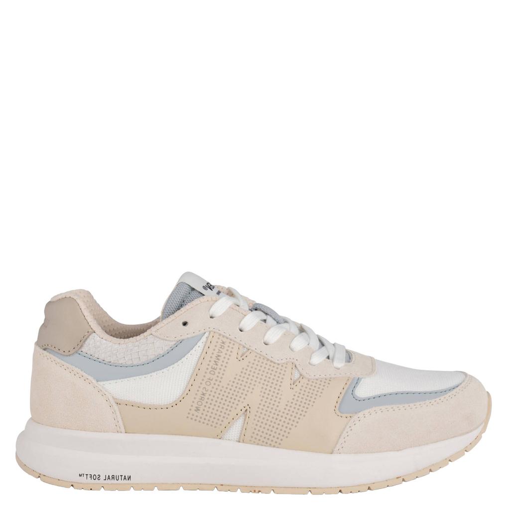 Beige dames Woden sneakers van leer en mesh met veters