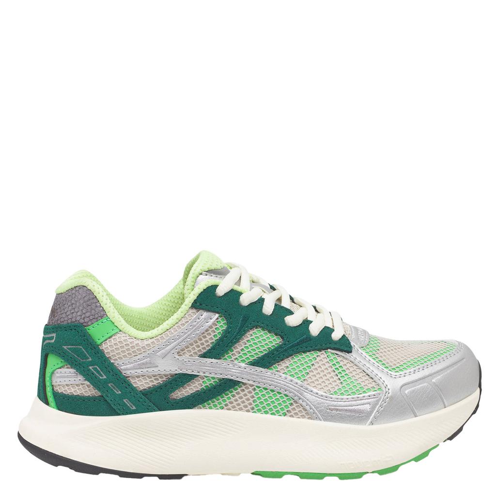 Groene dames Woden chunky sneakers van leer en textiel met veters