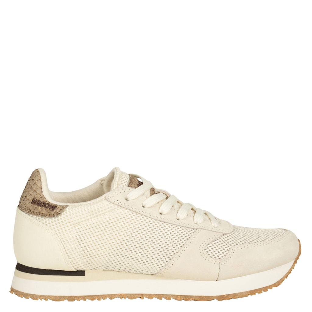 Ecru dames Woden Ydun Icon sneakers van suède en textiel met veters