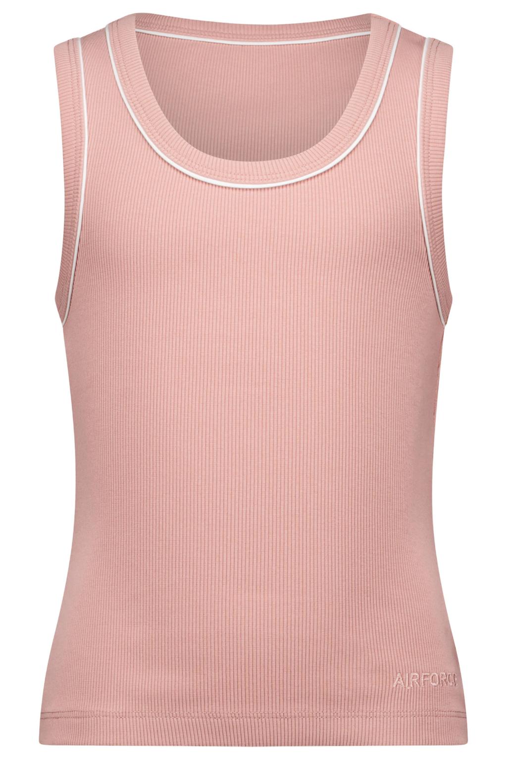 Lichtroze meisjes Airforce tanktop van katoen met effen, ronde hals en contrast stiksels
