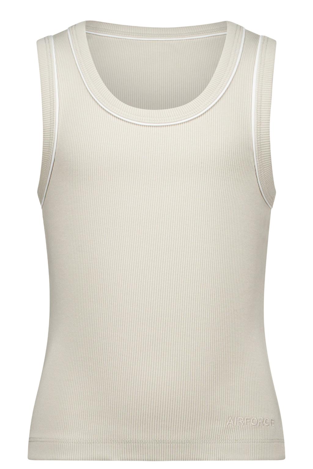 Beige meisjes Airforce tanktop van katoen met effen, ronde hals en contrast stiksels