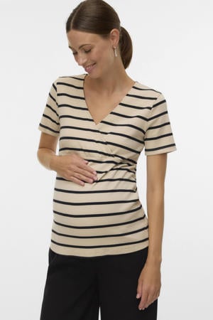 zwangerschaps- en voedings gestreepte T-shirt ecru