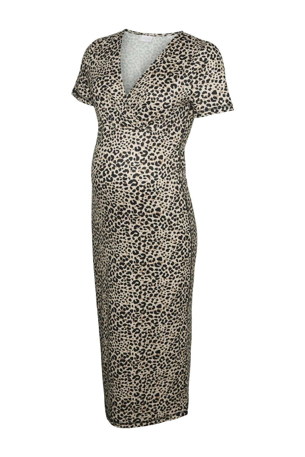 MAMALICIOUS zwangerschaps- en voedings midi jurk met panterprint beige