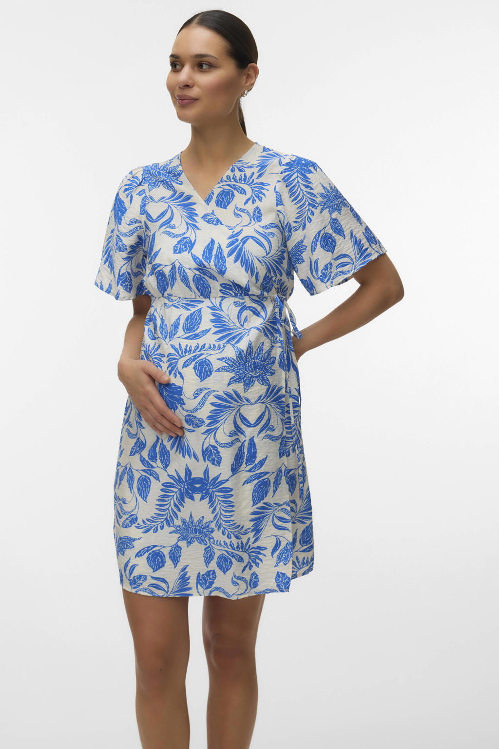 VERO MODA MATERNITY zwangerschaps wikkeljurk blauw/wit